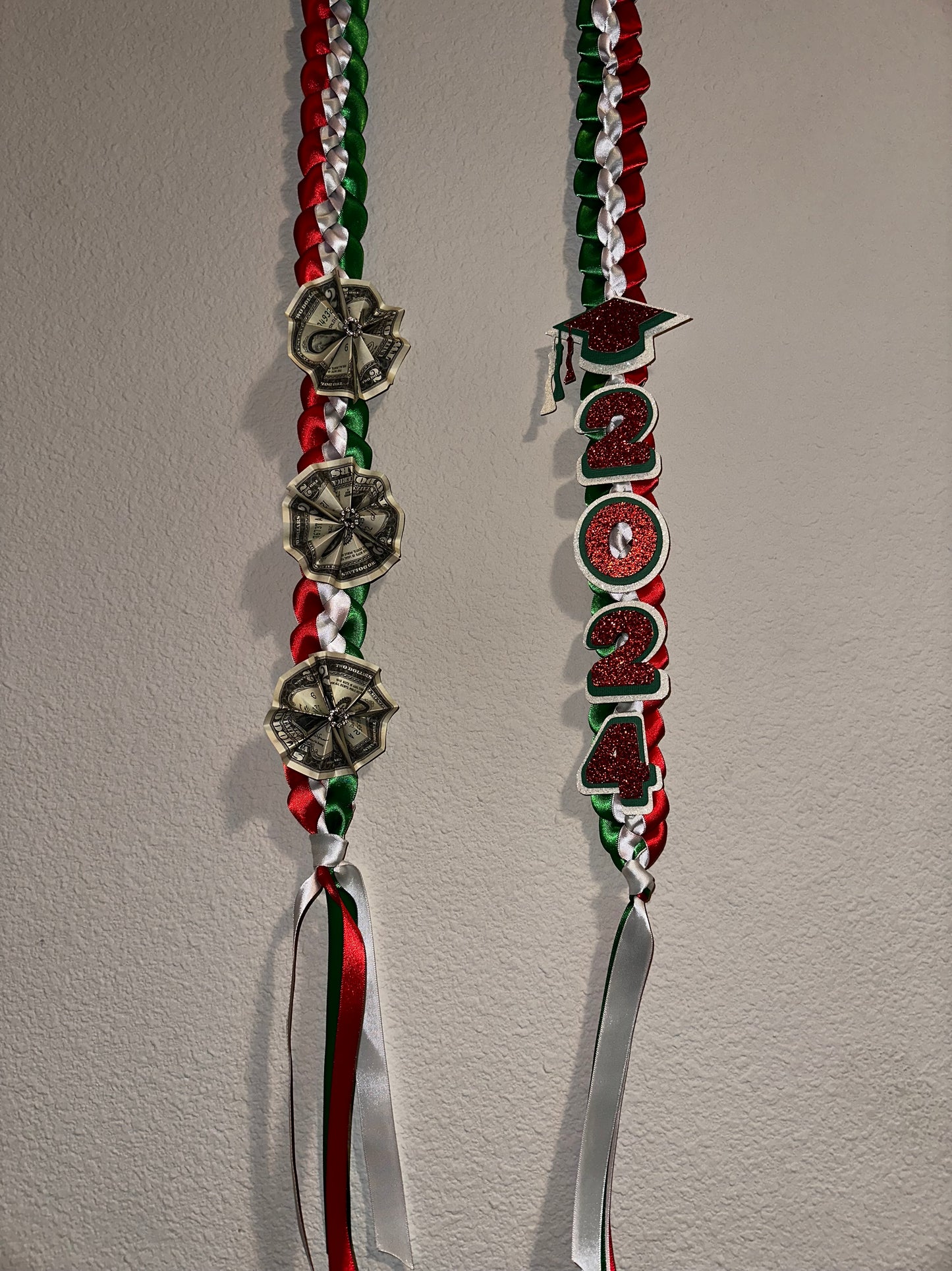 Green White & Red Graduation Lei