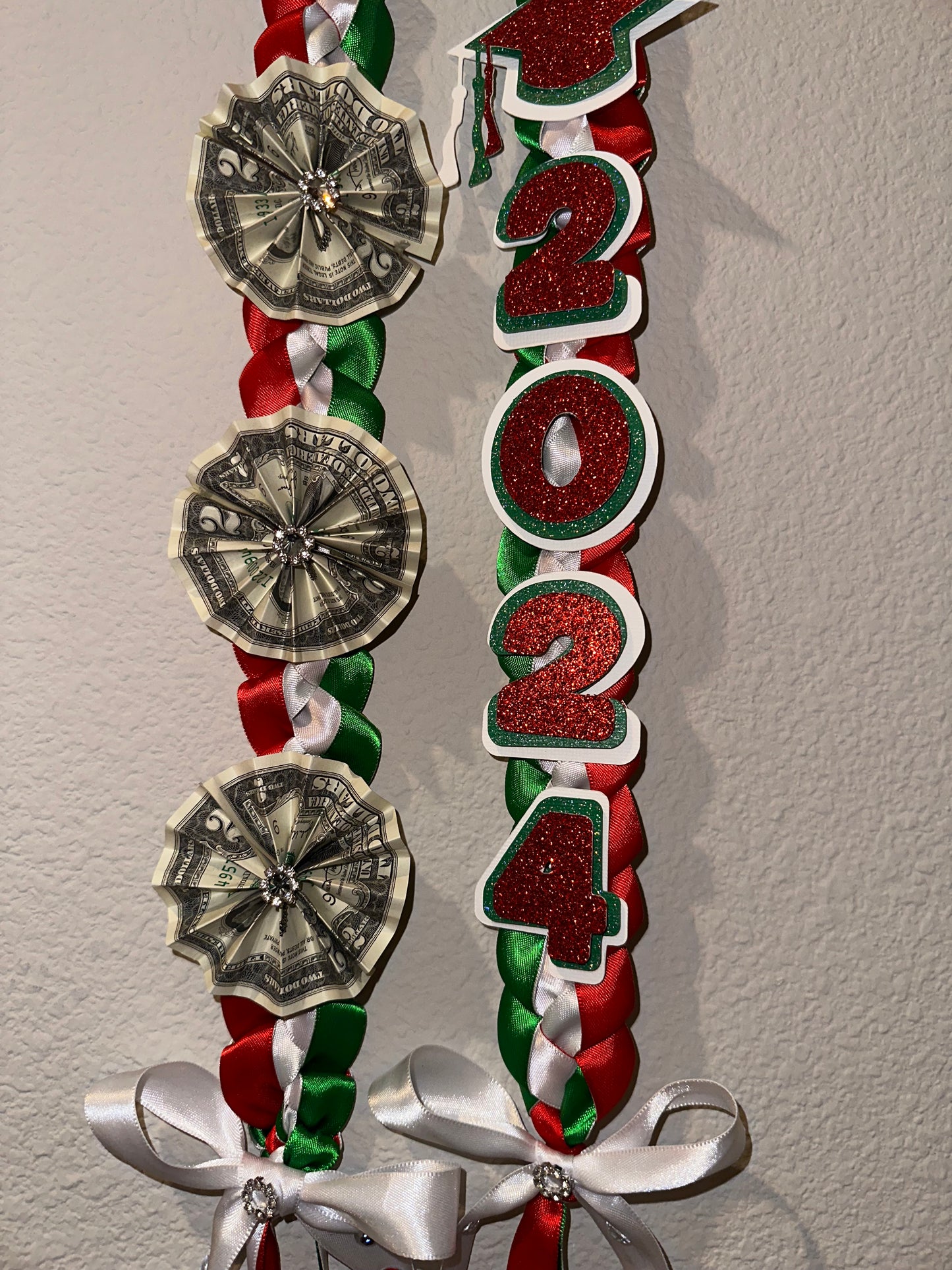 Green, White & Red Inspired Graduation Lei