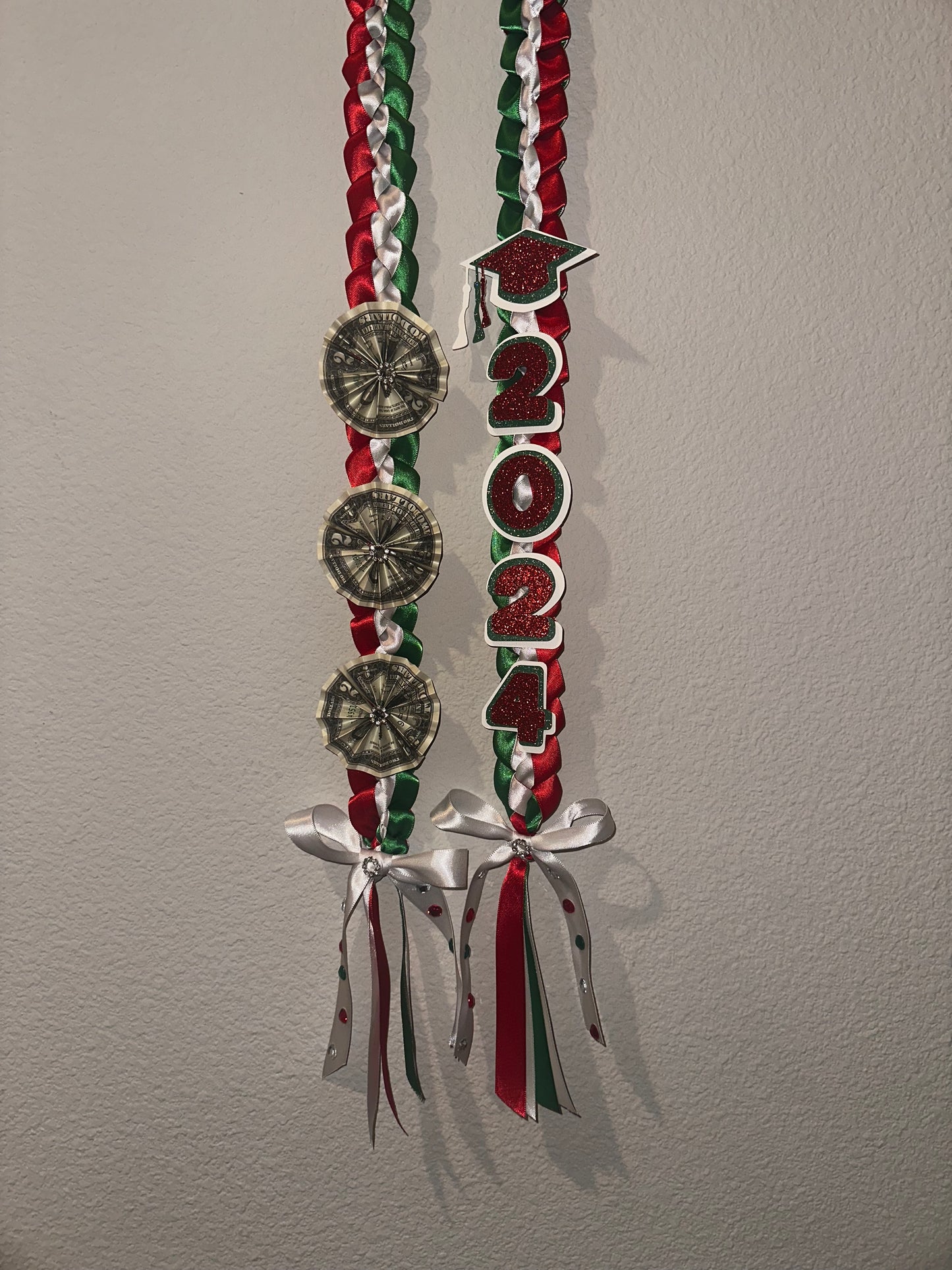 Green, White & Red Inspired Graduation Lei