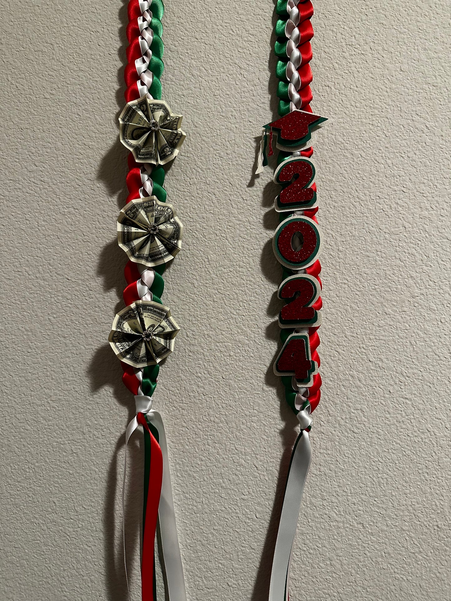 Green White & Red Graduation Lei