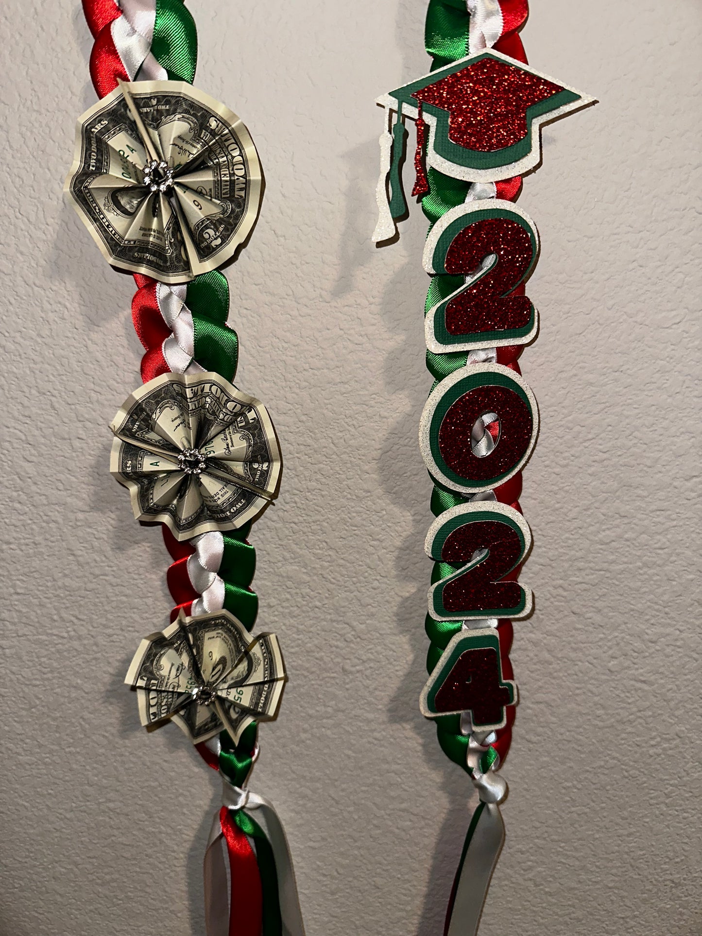 Green White & Red Graduation Lei