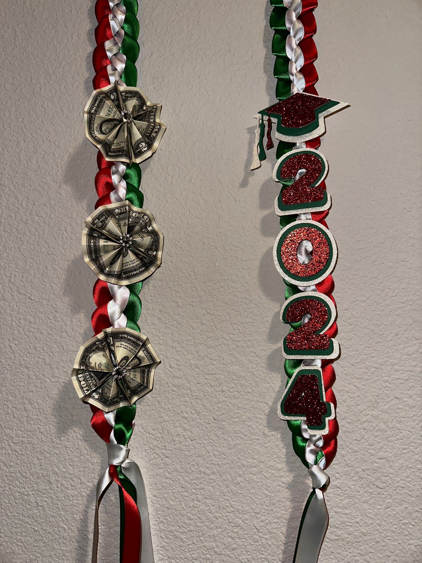 Green White & Red Graduation Lei